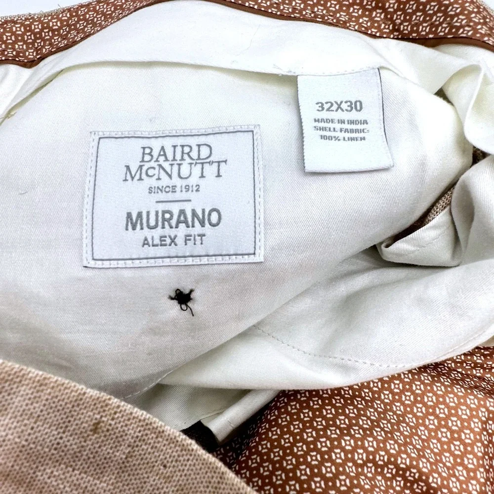 Murano Baird McNutt Linen Pants Mens 32x30 Alex Fit Tan Cuffed Dress Trousers